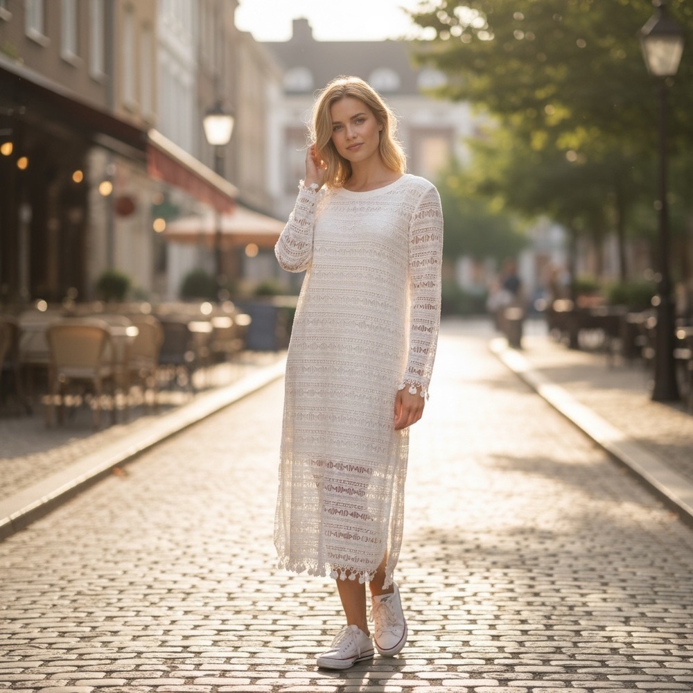 AMT White Crochet Long Sleeve Maxi Dress
New